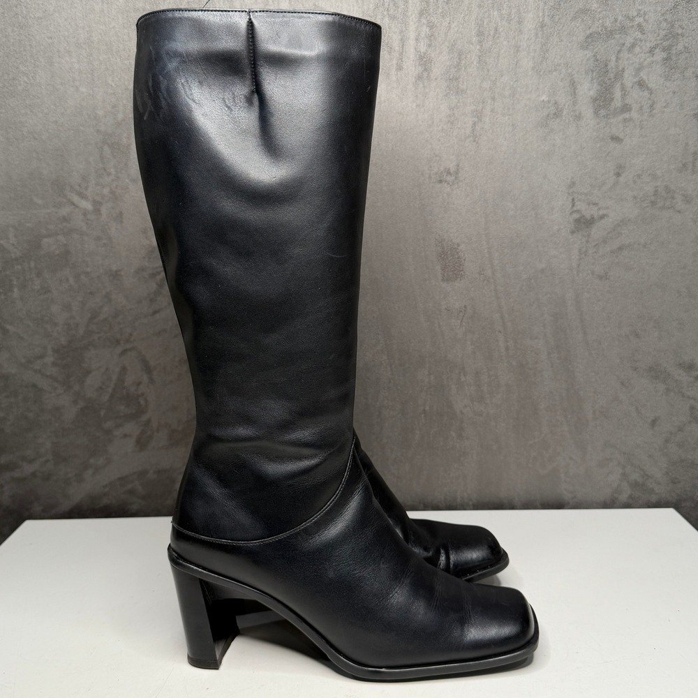 Santana Canada Knee High Boots Women 9.5 Black Leather Square Toe Block Heel 943